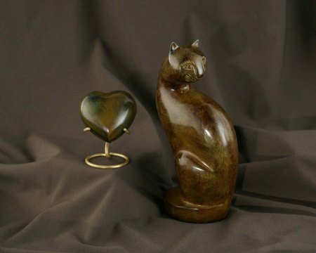Calico Tall Cat with Calio Heart Keepsake Pet Urn from Hindman Funeral Homes, Inc.